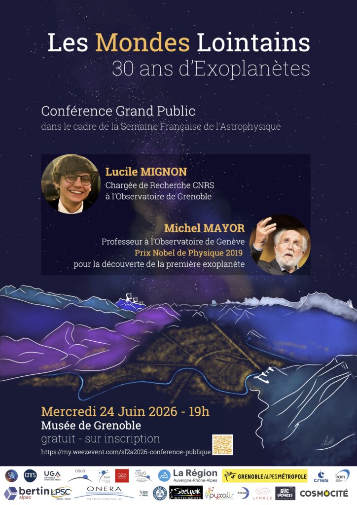 Affiche de la conférence "Les mondes lointains: 30 ans d'exoplanètes"